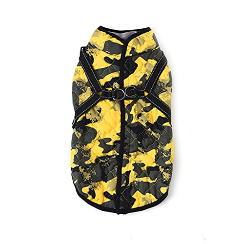 Haustierkleidung, Hund Winter Wasserdicht Mantel Geschirr Camouflage Weste Jacke Warm Kostüm für kleine mittelgroße große Hunde (M, Gelb) von NICNICPET