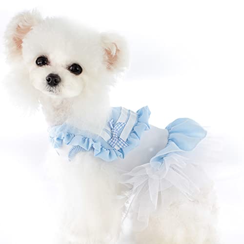 Hunde-Kleid, für den Sommer, Tutu, Rock, Geburtstagsparty, Mädchen-Outfit, Welpen-Kleid, Kleidung für Welpen, kleine und mittelgroße Hunde (Größe S, blau) von NICNICPET
