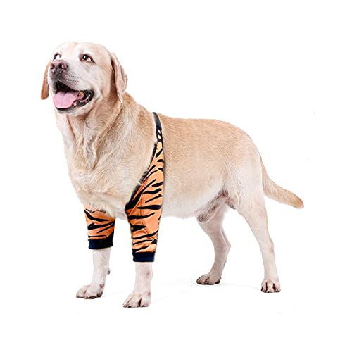 NICNICPET Hund Ellenbogenschützer, weiche, atmungsaktive Ellenbogenärmel mit Netzunterlage, für mittlere und große Hunde, verhindern Wundlecken, XXL, Tiger von NICNICPET