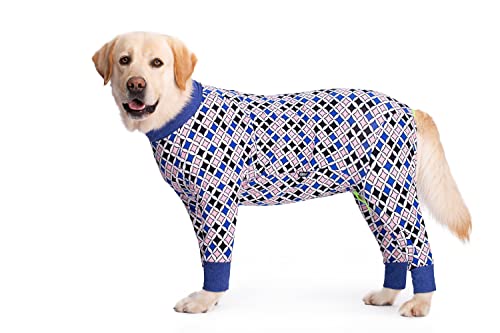 NICNICPET Hunde-Einteiler, Genesungsanzug, volle Abdeckung, Anti-Leck-Vierbein-Pyjama, weiche und bequeme Hundegelenkschutzkleidung, für mittelgroße und große Hunde, blau, quadratisch34# von NICNICPET