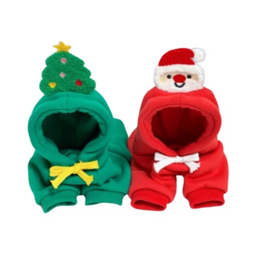 NICNICPET Hunde-Weihnachtskostüm, Haustier-Weihnachts-Kapuzenpullover mit Hut, Welpen-Hunde-Weihnachts-Manteljacke, Weihnachts-Haustier-Kleidung, Anzug für kleine Hunde und Katzen, Grün & Rot Set L von NICNICPET