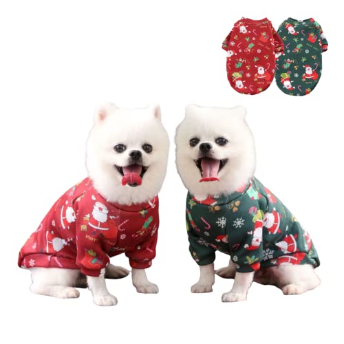 NICNICPET Hunde-Weihnachtskostüm, Hundeweste, Haustier, Welpen, Hunde, Weihnachten, Pyjama, Outfit, Haustier-Weihnachtsmantel, Haustierkleidung für kleine Hunde und Katzen, grün & rot Anzug-Set von NICNICPET