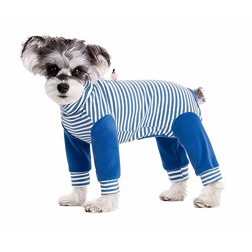 NICNICPET Warmer Mantel für Hunde, elastischer, warmer Dralon-Haustier-Einteiler, Kleidung, schützt Gelenke, Anti-Haare, Anti-Lecken, Hunde-Pyjama für Welpen, Katzen, kleine Hunde (Größe M, gestreift) von NICNICPET