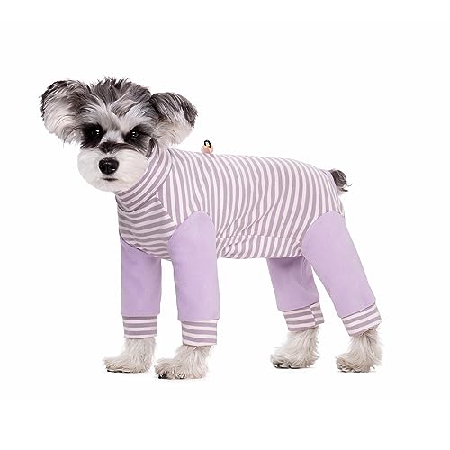 NICNICPET Warmer Mantel für Hunde, elastischer, warmer Dralon-Haustier-Einteiler, Kleidung, schützt Gelenke, Anti-Haare, Anti-Lecken, Hunde-Pyjama für Welpen, Katzen, kleine Hunde (M, gestreift, lila) von NICNICPET