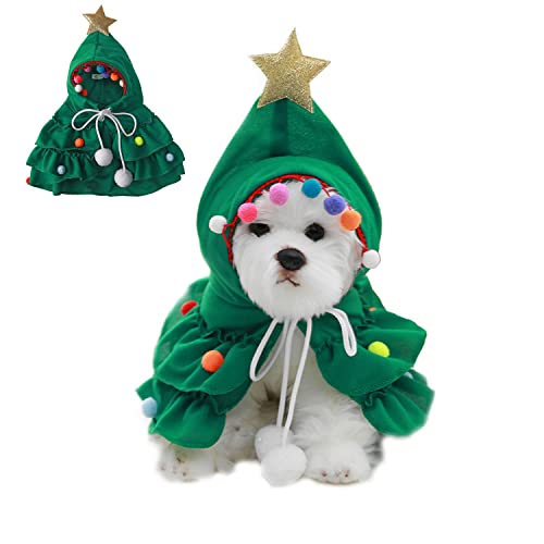 NICNICPET Weihnachten Hund Kostüm, Cosplay und Weihnachten Welpen Kleid, Katze Verkleiden Umhang Haustier Baum Kostüm Umhang für Katzen Kleine Hunde, Grün XS von NICNICPET