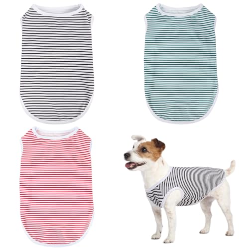 Gestreiftes Hunde-T-Shirt, gestreiftes Hemd, 3er-Pack, Sommerkleidung, Hunde-T-Shirt für mittelgroße und große Welpen, Größe L von NICOLA