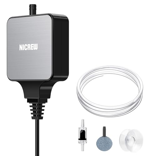 NICREW Aquarium Luftpumpe, Nano Silent Mini Sauerstoffpumpe mit Rückschlagventil, Sehr Leise <33dB Aquarium Zubehoer für Nanoaquarien von NICREW