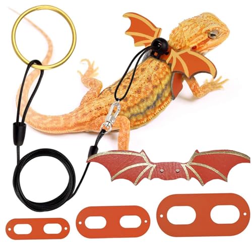 Bärtige Drache Leine mit 3pcs Kabelbaum 59 Lange verstellbare bärtige Drache Leine und Gurt Set Weicher Leder Bärter Drachengurt Orange Flügel Leine, bärtige Drache Leine und Kabelbaumet Set von NIDONE
