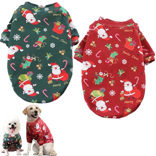 NIDONE Hunde-Weihnachtskleidung, 2-teilig, warmes Hunde-Weihnachtskostüm mit Plüschfutter, niedliche Hunde-Weihnachtshemden, Winter-Hundekleidung mit Weihnachtsmuster für kleine Hunde und Katzen – M von NIDONE