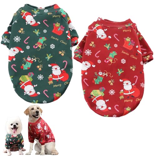 NIDONE Hunde-Weihnachtskleidung, 2-teilig, warmes Hunde-Weihnachtskostüm mit Plüschfutter, süße Hunde-Weihnachtshemden, Winter-Hundekleidung mit Weihnachtsmuster für kleine Hunde und Katzen – XL von NIDONE
