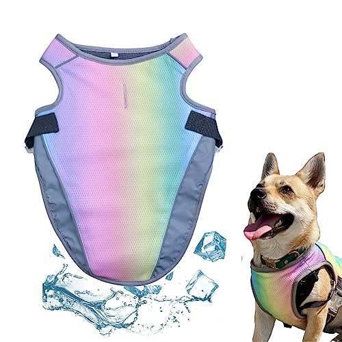NIDONE Hundekühlungsweste, Hundekühlweste atmungsaktueller Hitzeheller -Vorbeugung Mesh Jacken Polyester DREI -Schicht -Hundekühlmantel Verstellbarer Riemen für kleine Hund (Regenbogenfarbe, mittel) von NIDONE