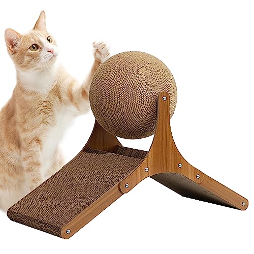 NIDONE Sisal-Kratzspielzeug mit Ball, Katzenkratzspielzeug, Katzenkratzer mit Sisal, drehbarer Ball, interaktives Massivholz-Kratzspielzeug, hält Katzen fit und schützt Möbel von NIDONE