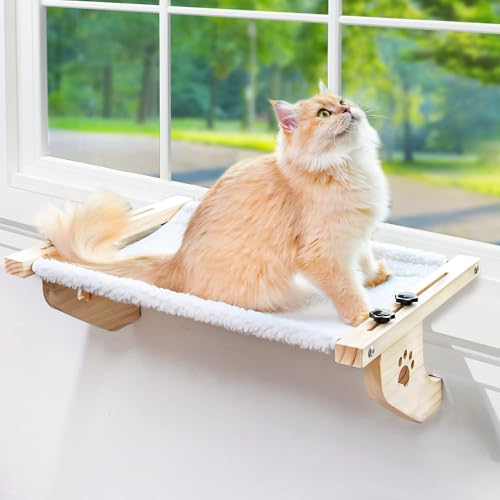 Fensterstange für Schweller, stabile Katzenhängematte, Fenstersitz mit Holz- und Metallrahmen für große Katzen, einfach zu verstellendes Katzenbett für Fensterbank, Nachttisch, Schublade und Schrank von NIEBYI