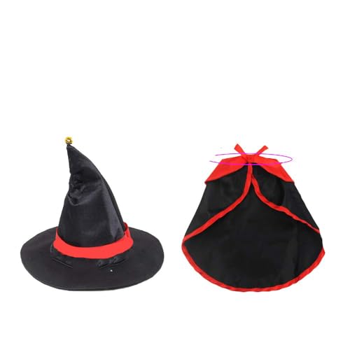 Katzen-Halloween-Kostüm, Hexenhut und Zauberer-Umhang Kostüm für Katzen und kleine Hunde, Halloween-Dekoration für Cosplay-Party, Haustierumhang und Spitzkappen-Set von NIEBYI