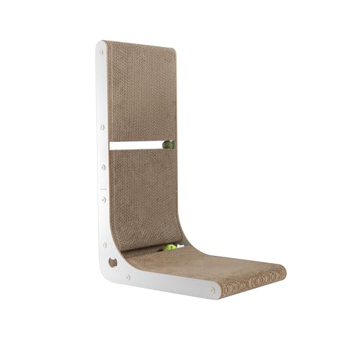 Kratzbaum aus Karton, Vertikales Kratzbrett, 23,6 Zoll L-Form Katzenkratzpads mit eingebauten Katzenminze-Spielzeugbällen, Wandmontage, Katzenkratzer für Indoor-Katzen von NIEBYI