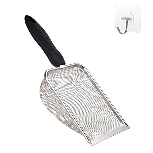 NIEBYI Katzenstreuschaufel, Edelstahl-Mesh-Schaufel, langer Griff, tiefe Schaufel, antihaftbeschichtet, Metall, für Katzentoilette, Kätzchen, Kotheber (Loch: 3,8 mm, normale Katzenstreuschaufel) von NIEBYI