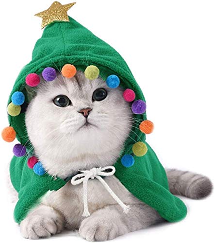 Weihnachtselfenkostüm für Katzen und kleine bis mittelgroße Hunde – Umhang mit Nikolausmütze und Umhang für Haustierparty, Cosplay von NIEBYI