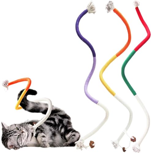 NIEEKRUN Katzen Dental Spielzeug 3er Set - Interaktives Catnip Kauspielzeug aus Baumwollseil mit Silvervine, Zahnpflege Kauspielzeug für Katzen und Kätzchen, 70 cm von NIEEKRUN