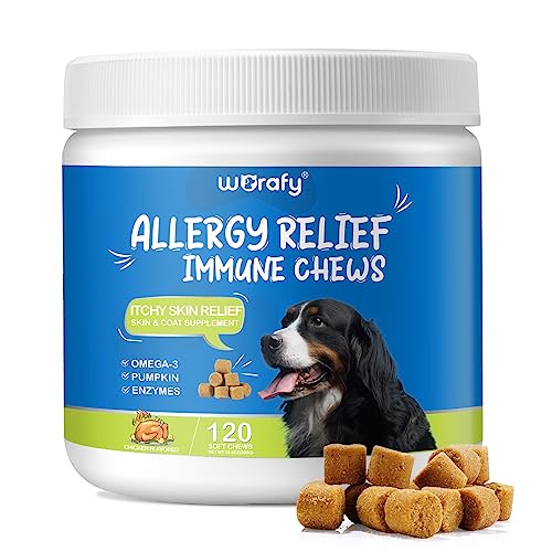 NIFEISHI Antiallergische Behandlungen für Hunde, Nahrungsergänzungsmittel zur Linderung juckender Haut von Hunden, um Juckreiz, Lecken und Kratzen für alle Rassen und Größen zu stoppen, 120 Kauer von NIFEISHI