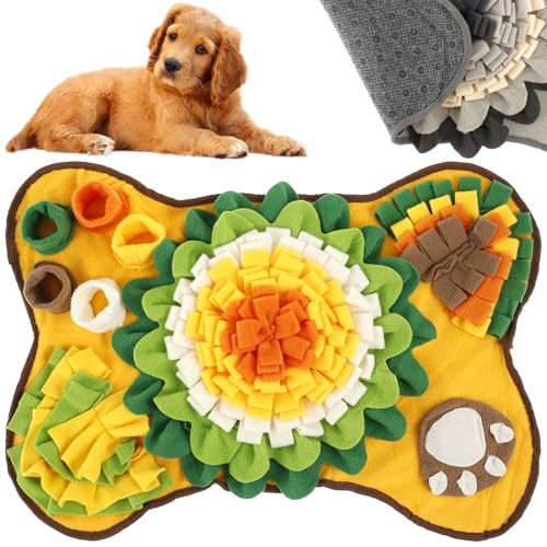 Schnüffelmatte für Hunde, lustige Futtermatte, weiches Polyester, rutschfeste Hunde-Füttermatte, waschbare Haustier-Füttermatte für Welpen, kleine und mittelgroße Hunde, 64 x 43 cm (goldfarben) von NIHUIFDPY
