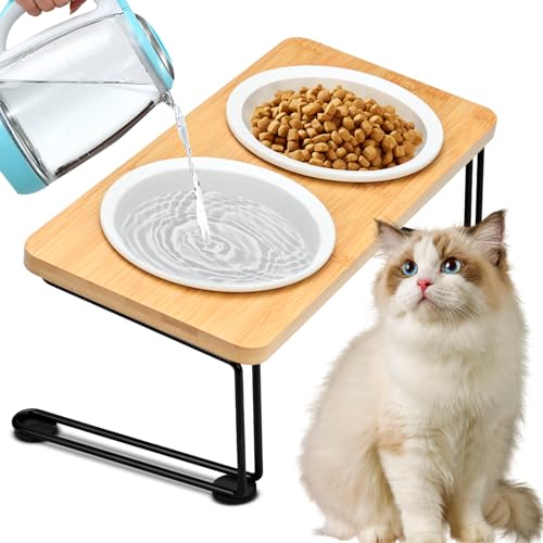 NIKYJM Katzennapf Erhöht 2er Set Futternapf Katze aus Keramik mit Bambusbrett und Metallhalter 15° Gekippte Futterstation Katzen Hundenapf Fressnapf und Wassernapf für Katzen und Kleine Hunde NIKYJM Katzennapf Erhöht 2er Set Futternapf Katze aus Keramik mit Bambusbrett und Metallhalter 15° Gekippte Futterstation Katzen Hundenapf Fressnapf und Wassernapf für Katzen und Kleine Hunde von NIKYJM