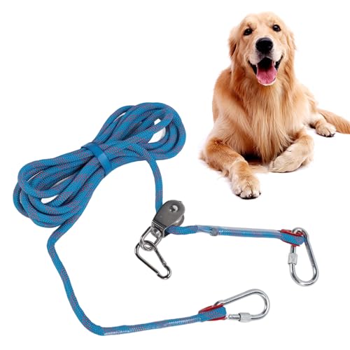 16Ft 5M Reflektierendes Hundekabel, 360 Grad Rotierende Riemenscheibe Hundeläufer Kabel, Haustiercamping Im Freien für Gartencamping, Parks (Blau) von NINESHE