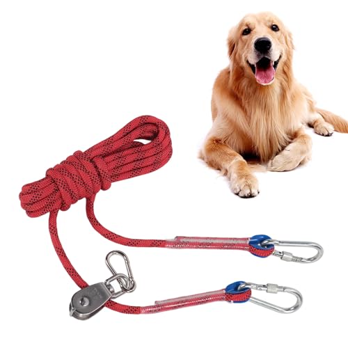 16Ft 5M Reflektierendes Hundekabel, 360 Grad Rotierende Riemenscheibe Hundeläufer Kabel, Haustiercamping Im Freien für Gartencamping, Parks (Rot) von NINESHE