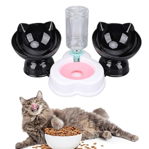 Cat Food Water Bowl, 3 in 1 Doppelkatze Fütterungsschüssel und Automatischer Wasserspender, Transparente Haustier Fütterungsschalen für Katzen, Kleine Hunde, Nasse (Stil Zwei) von NINESHE