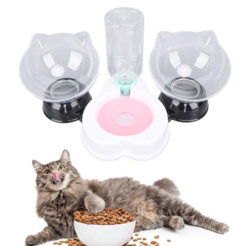 Cat Food Water Bowl, 3 in 1 Doppelkatze Fütterungsschüssel und Automatischer Wasserspender, Transparente Haustier Fütterungsschalen für Katzen, Kleine Hunde, Nasse (Stil eins) von NINESHE