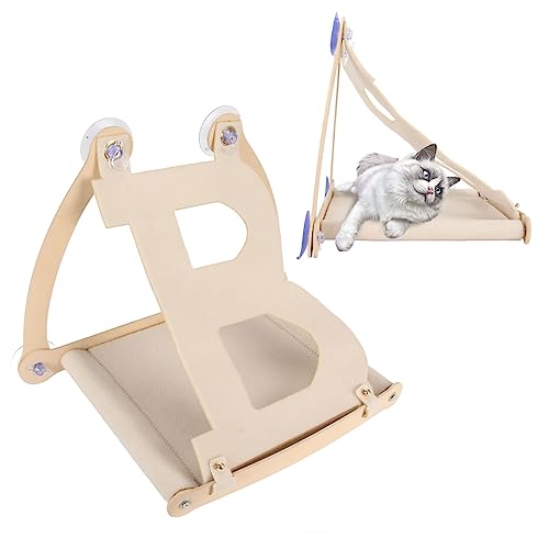 Hölzerne Katze Fenster Barsch Abnehmbares Weiches Haustierbett Fenster Fenster Fensterhängematte mit Vier Saugnäpfeln für Kleine Mittlere Innenräume (Beige) von NINESHE