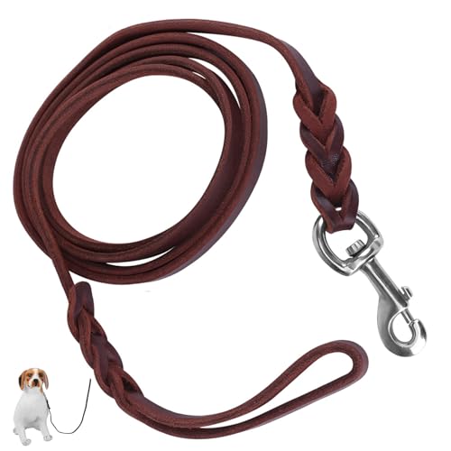 Hundeleine aus Rindsleder und Leder, 4,9 Fuß, 6,6 Fuß, 8,2 Fuß, Hundeleine, Hundetrainingsleine und Gassigehen, Hundegehseil für Mittelgroße Hunde (1,5 m/4,9 Fuß) von NINESHE