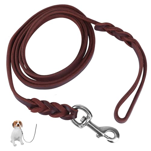 Hundeleine aus Rindsleder und Leder, 4,9 Fuß, 6,6 Fuß, 8,2 Fuß, Hundeleine, Hundetrainingsleine und Gassigehen, Hundegehseil für Mittelgroße Hunde (2,5 m/8,2 Fuß) von NINESHE