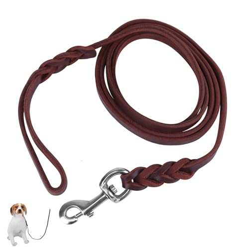 Hundeleine aus Rindsleder und Leder, 4,9 Fuß, 6,6 Fuß, 8,2 Fuß, Hundeleine, Hundetrainingsleine und Gassigehen, Hundegehseil für Mittelgroße Hunde (2m/6,6ft) von NINESHE