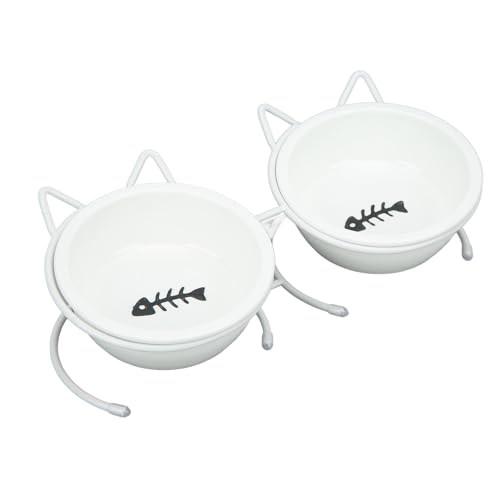 Katzenfutternäpfe mit Metallständer und Deckel, Doppel Futternäpfe aus Keramik mit Um 15° Geneigtem, Erhöhtem Ständer, Anti Erbrechen Katzennapf Futterspender für Katzen Katzenfutternäpfe mit Metallständer und Deckel, Doppel Futternäpfe aus Keramik mit Um 15° Geneigtem, Erhöhtem Ständer, Anti Erbrechen Katzennapf Futterspender für Katzen von NINESHE