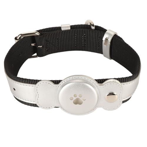 Lederhundkragen für Langfristige Kleidung, Verstellbare Leichte, Bequeme Stilvolle Hunde Lederkragen für Haustier Hunde Katzen (Silber) von NINESHE