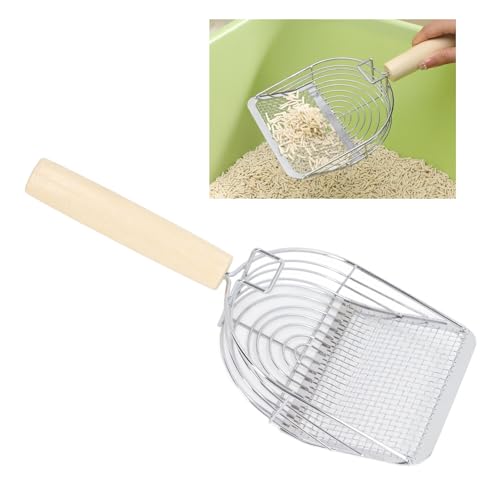 NINESHE Edelstahl -Wurfschaufuller mit Haken, Gitter ovales Maschenieteschaufel, Katzenstreu Schaufel für Katzentoilette 12,2 x 5,1 x 2,2 Zoll von NINESHE