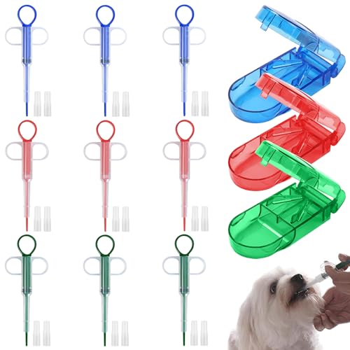 NINGYER 9 Stücke Tabletteneingeber Katze, Wiederverwendet Pill Dispenser Cat, Wird mit 3 Tablettenschneidern Geliefert, Tabletteneingeber für Katzen Hunde und Kleintiere von NINGYER