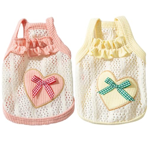 2pcs niedliche Hundemäle, atmungsaktives Stoffhörtel mit Herz und Bogendekoration, weiche Haustierkatzen Welpe Kleidung für den Frühlingssommer, geeignet für 3-4 Pfund Welpe für kleine Hunde Mädchen von NIOMICO
