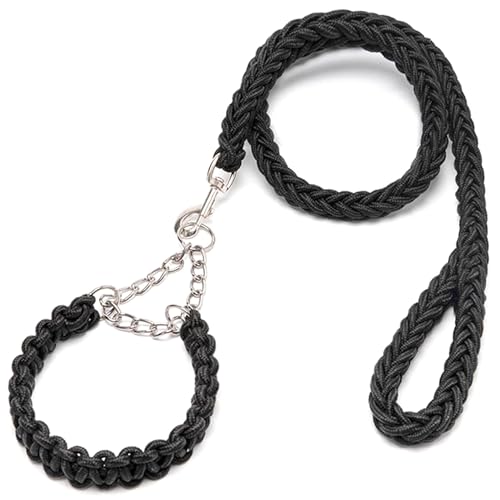Leine für große Hunde, die 51in geflochtene Nylonhundleine mit Metallclip & Loop-Griff für Gehen im Freien, Schwarz, für 19-32, 5 kg Hunde passen von NIOMICO