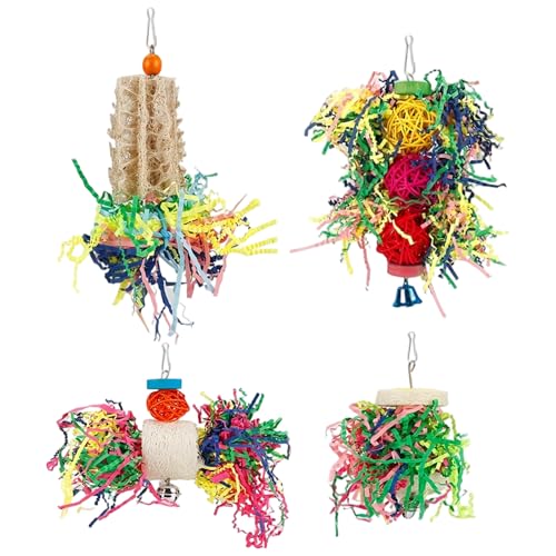 NIOMICO 4pcs Vogelspielzeug, Hängende Blockgie -Spielzeug -Sichtweite Shredding -Futterpapier -Accessoires für Conure, Cockatiel, Wellensittiche, Lovebird, Papageienbudgie von NIOMICO