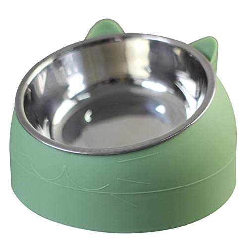 Edelstahl Cat Bowl rutschfeste Welpenbasis Cat Food Trinkwasser Feeder Tilt Neck Protection Dish Pet Bowl 200 / 400ML-grün, 200ML von NIQIU