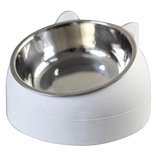 Edelstahl Cat Bowl rutschfeste Welpenbasis Cat Food Trinkwasser Feeder Tilt Neck Protection Dish Pet Bowl 200 / 400ML-weiß, 200ML von NIQIU