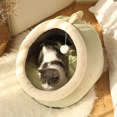 NIQIU Warmer Haustierkorb Gemütliches Kätzchen Liegekissen Katzenhauszelt Sehr weicher Kleiner Hundemattenbeutel für waschbare Höhlenkatzenbetten-Grüner Drache,L (48X45X37cm),Frankreich von NIQIU