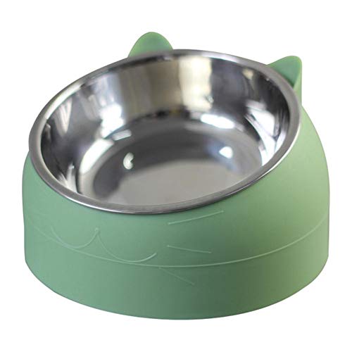 Pet Cat Bowl Edelstahl 15 Grad gekippt Schutzhals Hund Cat Feeder Tiernahrung Wasserfütterungsschale für Welpen Cat Supplies-grün, 200ML, China von NIQIU