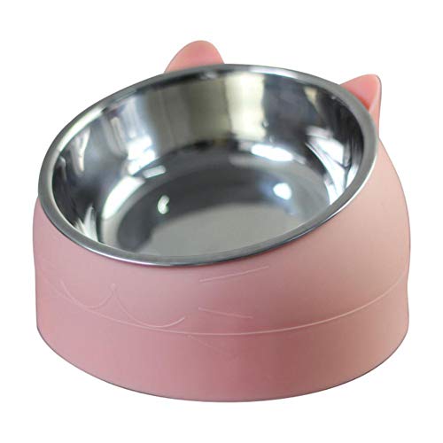 Pet Cat Bowl Edelstahl 15 Grad gekippt Schutzhals Hund Cat Feeder Tiernahrung Wasserfütterungsschale für Welpen Cat Supplies-pink, 400ML, USA von NIQIU