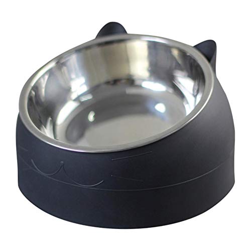 Pet Cat Bowl Edelstahl 15 Grad gekippt Schutzhals Hund Cat Feeder Tiernahrung Wasserfütterungsschale für Welpen Cat Supplies-schwarz, 400ML, China von NIQIU