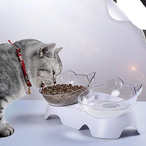 Pet Cat Bowls mit Ständer rutschfeste Double Cat Bowl Wasserfutterautomat Transparente Katzenohrform Abgerundet für Puppy Cats Supplies-Tilt Double Bowl, China von NIQIU