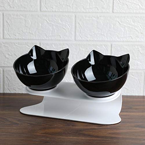 für VIP-Katzenschüsseln rutschfeste Hundewelpen-Zufuhr Katzenschüssel Doppel-Haustierschüsseln mit erhöhtem Ständer Tiernahrung und Wasserschalen Zuführungszubehör-Schwarz Zwei, 2 STK von NIQIU
