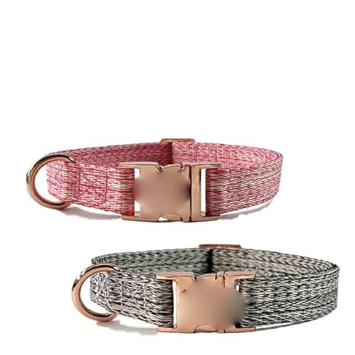 Hundehalsband mit Metallschnalle, langlebig, verstellbar, personalisierbar, weich, für kleine, mittelgroße Hunde, mit graviertem Namensschild, Namensschild, Pink-Grau, M Hundehalsband mit Metallschnalle, langlebig, verstellbar, personalisierbar, weich, für kleine, mittelgroße Hunde, mit graviertem Namensschild, Namensschild, Pink-Grau, M von NITONAMI