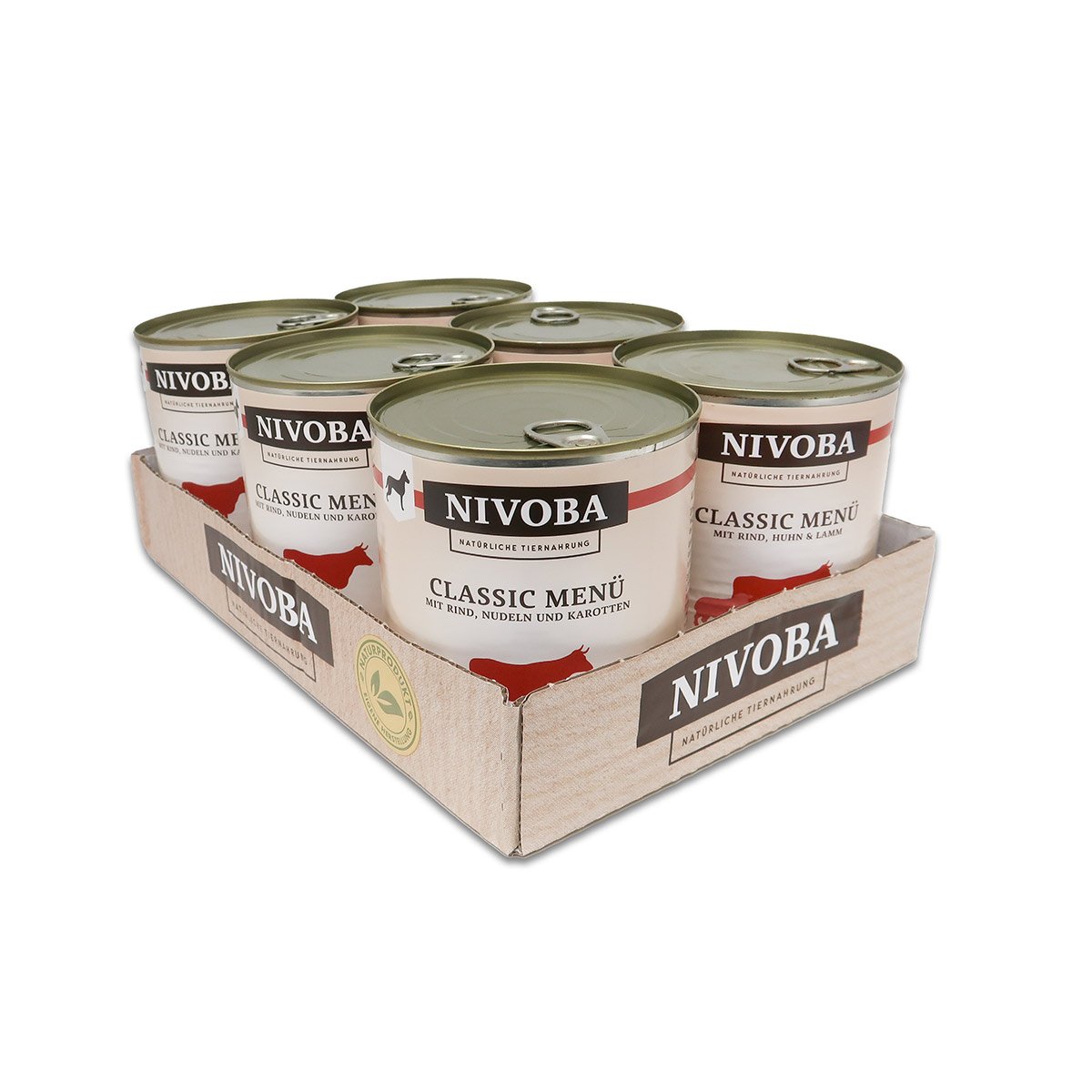 Nivoba Mixpaket Rind & Nudeln + Rind, Huhn & Lamm 6x800g von NIVOBA